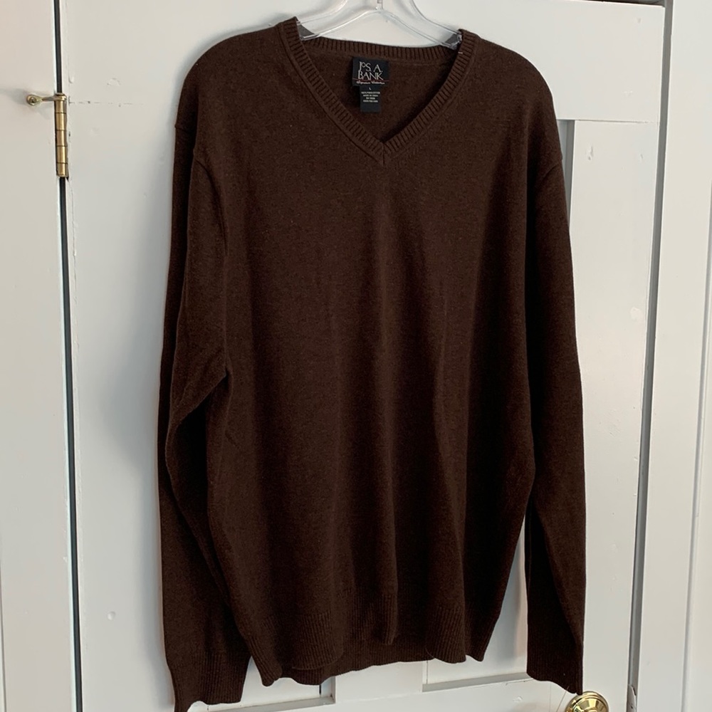 Jos.A.Bank Signature Collection Mens Sz L V Neck Sweater 100% Pima Cotton Brown